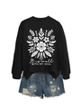 Detalle del gráfico floral y texto 'It is well with my soul' en sudadera negra - S / Sudadera Negra (Texto Blanco)