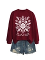 Sudadera granate con estampado floral y soul combinada con shorts vaqueros azules - S / Sudadera Color Vino (Texto Blanco)