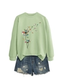 Detail of creative dandelion book print on light green long sleeve pullover sweatshirt - S / Olive Green