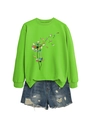 Flat lay of neon green dandelion book print sweatshirt and ripped denim shorts - S / Fluorescent Green