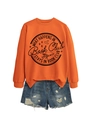 Flat lay of an orange Book Club sweatshirt paired with distressed blue denim shorts - S / Orange (Black Text)