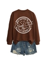 Detail of What Happens in Book Club text on brown sweatshirt with denim shorts - S / Coffee (White Letters Graphic)