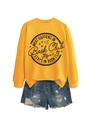 Detail of yellow sweatshirt with Book Club slogan and ripped denim shorts on white background - S / Yellow (Black Text)