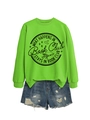 Detail of neon green sweatshirt with Book Club slogan and ribbed cuffs close-up - S / Fluorescent Green (Black Graphics)