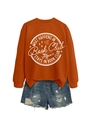Detail of orange sweatshirt with Book Club print and distressed denim shorts flat lay - S / Burnt Orange (White Graphics)