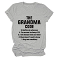 Detail of grey crewneck T-shirt featuring black The Grandma Code graphic text print - Light Grey (Black Font)
