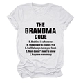 Detail of white cotton T-shirt featuring black The Grandma Code text and ribbed neckline - White (Black Font)