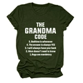 Close-up of The Grandma Code print on a dark green comfortable cotton T-shirt - Army Green (White Font)