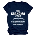 Detail of navy blue cotton T-shirt showing The Grandma Code white printed text design - Navy Blue (White Font)