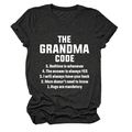 Detail of grey cotton knit T-shirt featuring funny grandma rules printed in white text - Heater Grey (White Font)