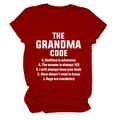 Detail of red crewneck cotton T-shirt with white grandma code rules text print - Red (White Font)
