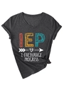 Detail of V-neck short sleeve tee in dark grey with IEP I Encourage Progress text - Heather Grey (White Print)