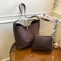 Set borsa tote retrò in pelle scamosciata marrone scuro con tracolla regolabile - Marrone