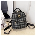 Mini mochila en negro y gris con patrón acolchado de monograma M y logo metálico dorado - Estilo con Patrón de Letras / Negro