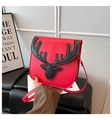 Detail van rode PU-lederen crossbodytas met zwarte rendiergewei-patch en gouden hardware - Rood En Zwart Rendier (Stijl 4)