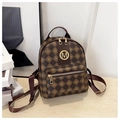 Mini mochila de mujer en marrón oscuro de cuero suave con patrón acolchado y logo M dorado - Estilo con Patrón de Letras / Marrón