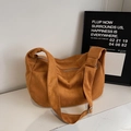 Borsa hobo in velluto a coste caramello con tracolla regolabile e cerniera argentata - Marrone Giallastro
