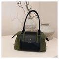Dunkelgrüne Filz-Boston-Tasche mit schwarzem Leder-Patchwork und Metallschließe - Grün