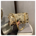 Mini sac à main chic à paillettes dorées avec bandoulière et finition métallique brillante - Doré