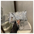 Mini sac bandoulière argenté à paillettes avec fine sangle en cuir pour soirée - Argenté