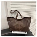 Dark brown retro tote bag with embossed HB logo and long leather shoulder straps - Coffee