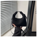 Detail of black faux shearling mini bag with leather strap and silver metal rings - Black Small
