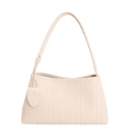 Cream woven leather bucket bag with matching heart charm and slim shoulder strap - White