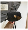 Retro black shoulder bag with suede and patent leather panels and gold buckle - Black