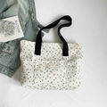 Borsa tote minimalista in velluto beige con cuori marroni e spalline nere - Bianco
