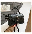 Classic black woven texture small square handbag with elegant gold hardware for women - Black