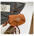 Vintage brown leather tote bag with elegant golden circular twist lock and thin strap - Brown