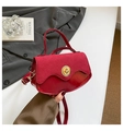 Retro burgundy shoulder bag with gold clasp and mixed texture suede and faux leather - Red