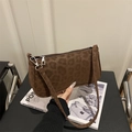 Brown leopard print underarm bag in soft suede finish with a slim shoulder strap - Brown