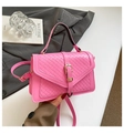 Fashionable woven crossbody bag in bright pink with gold buckle and adjustable strap - Pink