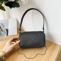 Borsa a barilotto grigio scuro glitterata con catena argento e manico superiore - Nero