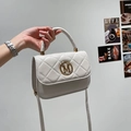 Quilted white crossbody square bag with M-logo buckle and gold chain strap handle - White