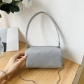 Elegante borsa a cilindro con paillettes argento con manico e catenella - Argento