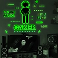 Lichtgevende muurstickers gamekamer met gamer silhouet en groene iconen - Groen