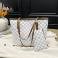 Classic monogram tote bag set with matching pouch and brown leather handles - White