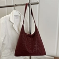 Sac fourre-tout en PU léopard bordeaux hiver 2025 avec bandoulière large pour femme - Rouge