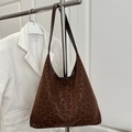 Grand sac à épaule imprimé léopard marron en cuir PU avec fines bandoulières chics - Marron
