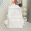 White casual school backpack with silver star prints and a plush cloud keychain - White