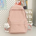 Pink star pattern school backpack with fluffy cloud charm for students - Pink