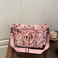 Sac bandoulière rose à motif cerises avec poches multiples et poignées en nylon - Rose
