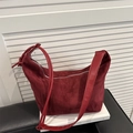 Bolso hobo burdeos de ante sintético con cremallera para el viaje diario de las mujeres - Rojo