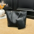 Set borsa tote e pochette in tessuto nero minimalista per donna con ampia capacità e tracolla - Nero