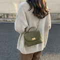 Olive green quilted suede small crossbody bag with gold chain and metal turn-lock - Green