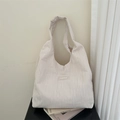 Chic off-white corduroy tote bag with fashion label and large capacity hobo design - White