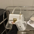 White minimalist square crossbody bag with gold buckle and matching small cup pouch - Without Mini Bag / White