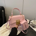 Pink crossbody square bag with gold H clasp and mini hanging pouch in chic style - With Mini Pouch / Pink